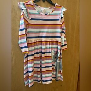 Colorful Striped Kids Dress with cat design